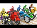 Colors for Children to Learn with Spidermen riding Motorcycles hit Colors Balls