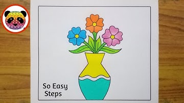 Flower Pot Drawing / How to Draw Flower Pot Step By Step / Flower Vase Drawing / Flower Drawing