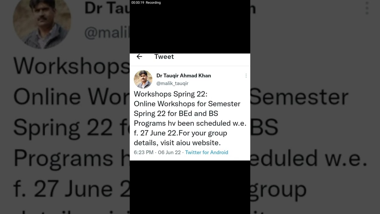 AIOU Spring 2022 online Workshop Schedule for BS and B.ed Programs