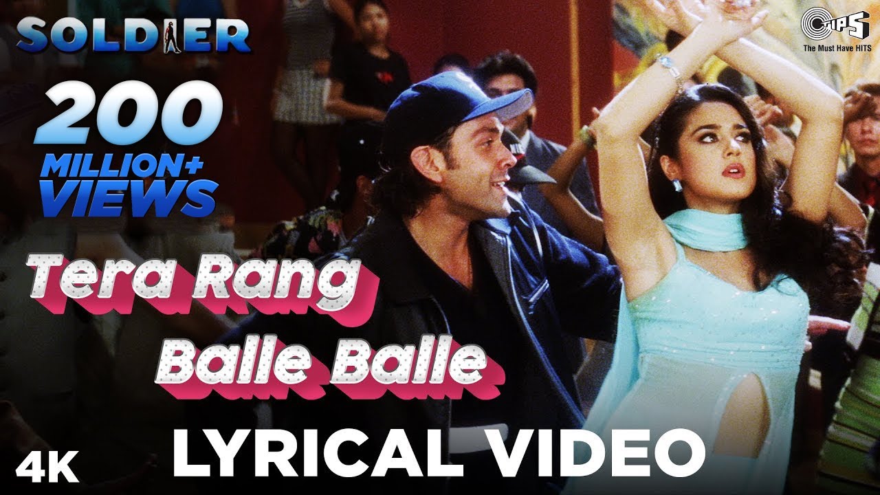 Tera Rang Balle Balle   Lyrical  Bobby Deol Preity Zinta  Jaspinder Narula Sonu Nigam  90s Hits