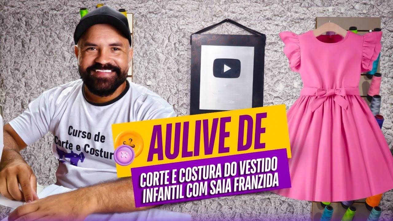 AULIVE DE CORTE E COSTURA DO VESTIDO INFANTIL COM SAIA FRANZIDA #livedehoje#modelagem#aulaonlin