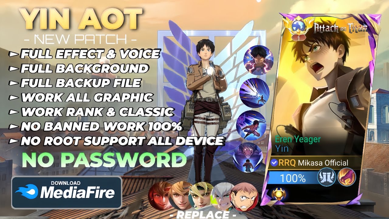 NEW Script Skin Yin Aot - Eren Yeager No Password | Full Effect Voice | Patch Terbaru