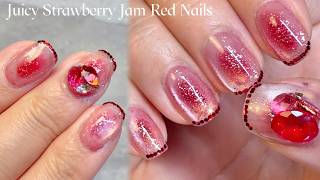Short Nails ASMR Strawberry Jam Juicy Red Blush Nails Flash Gel No Talking