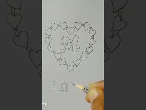 Letter M drawing with heart design #art #drawing #youtubeshorts #viralvideo #shorts