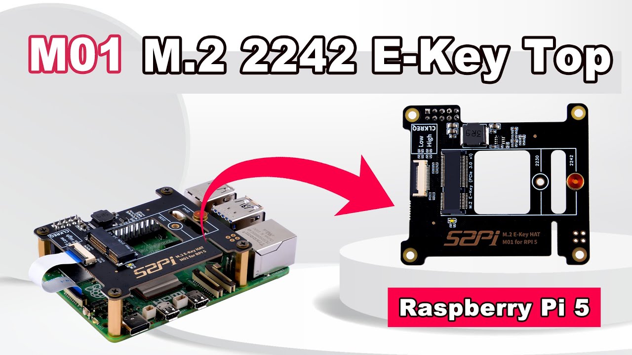 52Pi M01 M.2 2242 E-KEY Top Hat with Raspberry Pi 5 – 52Pi Store