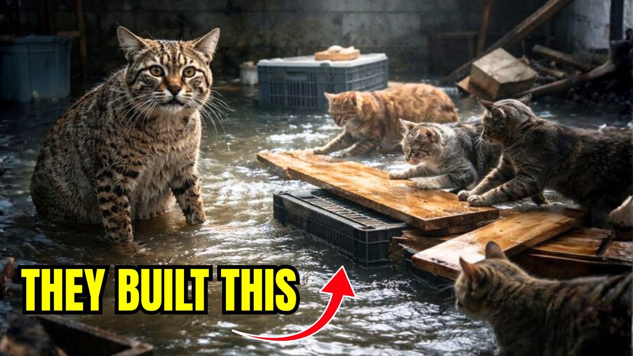 pregnant bobcat trapped in a flooding basement and what the cats built in 30 minutes was STUNNING