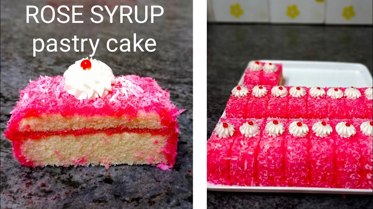 ROSE syrup pastry cake|Bakery style Rose syrup cake pastry recipe video|Rose pastry cake