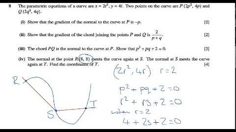 OCR Core 4 Jan 2007 q8iv - A2 Maths - Parametric Equations