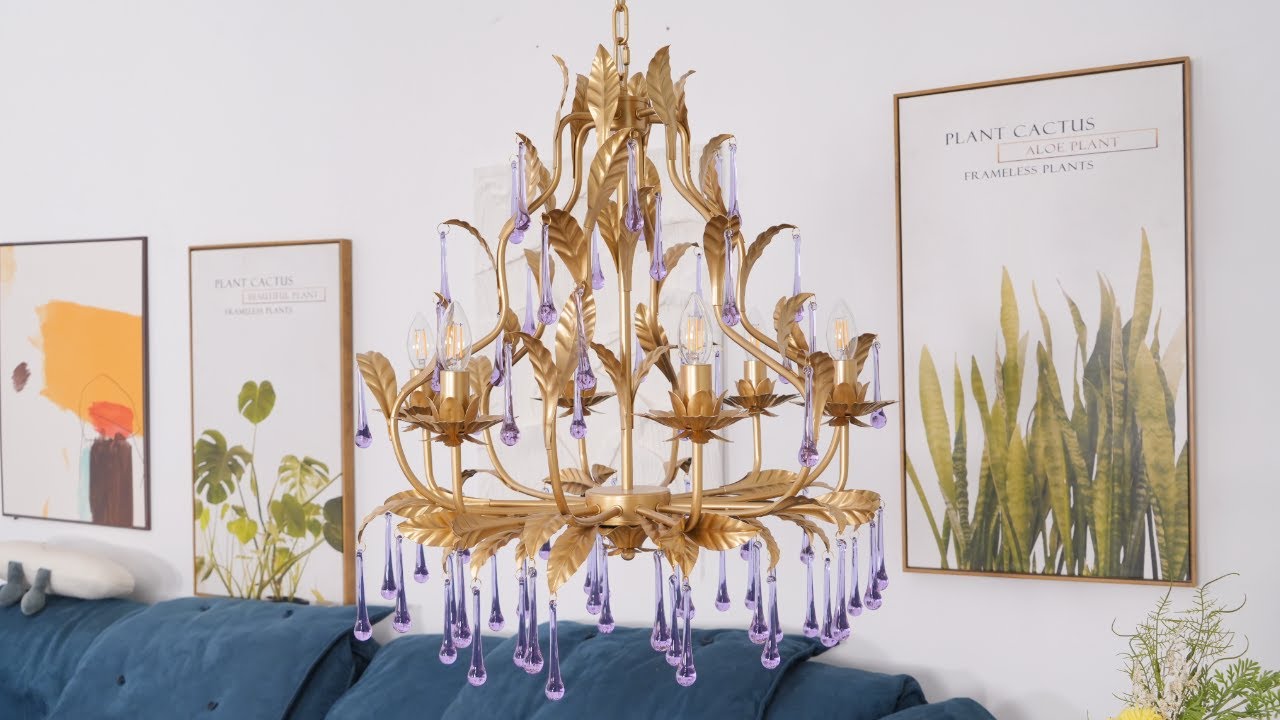 Purple Crystal Murano Chandelier 6t