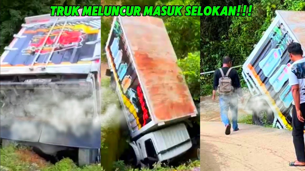 Kembali terjadi insiden'truk meluncur masuk selokan!!! 