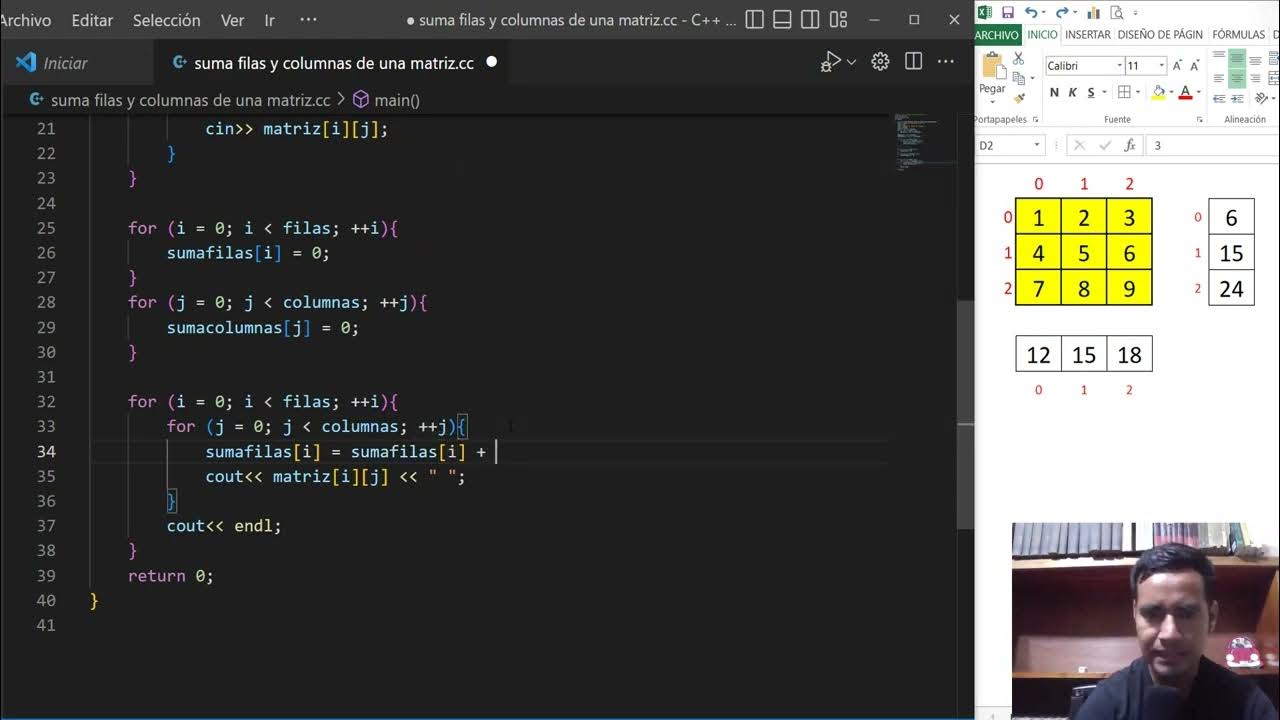 Sumar filas y columnas de una matriz en c youtube