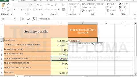 Use the TBILLEQ function to calculate the bond-equivalent yield for a Treasury bill (Excel 2013)