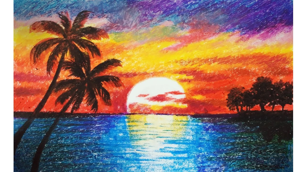 Landscape drawing  for beginners with oil pastels  Scenery 