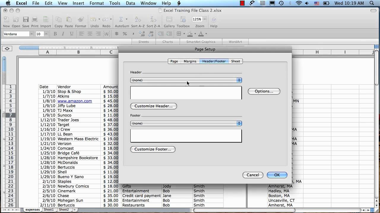 Display header foot tabs excel for mac 2011 print view