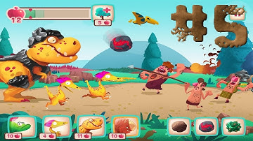 Dino Bash - Dinos v Cavemen #5 dinosaurs and their egg are under attack by hungry cavemen