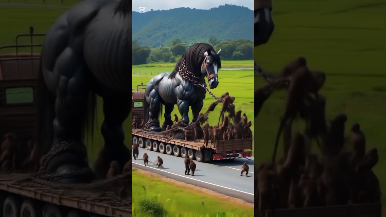 The  horse in trouble the monkey are help him to escape out 