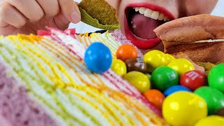 NEW ruby asmr Rainbow cake, rainbow chocolate ball, colorful dessert. eating show .eating sound