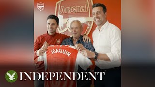 Mikel Arteta presents David Raya's grandfather, 91, with gift as goalkeeper signs for Arsenal
