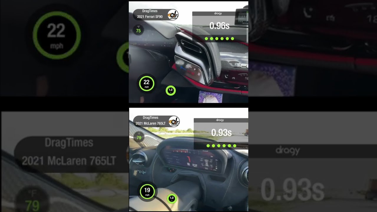 Ferrari SF90 Vs McLaren 765LT Street Testing Dragy Comparison Shorts