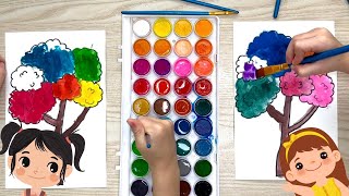 Watercolor trees by Diana and Sofia @ChildsHappyWorld | Toddler videos, kids activities and crafts