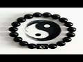 BUDDHA STONES EBONY WOOD YIN YANG BALANCE INLAID BARREL BEAD BRACELET
