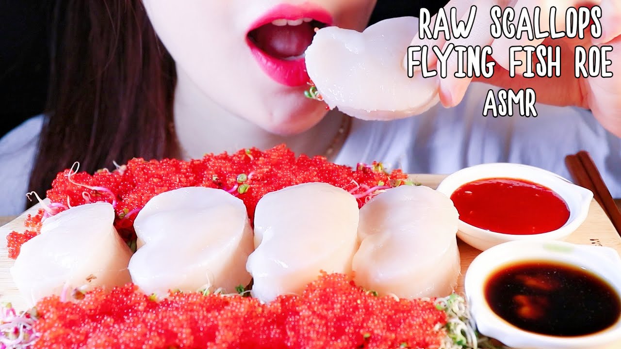 Морепродукты * RAW SCALLOPS + FLYING FISH ROE *  ASMR NO TALKING EATING SOUNDS MUKBANG