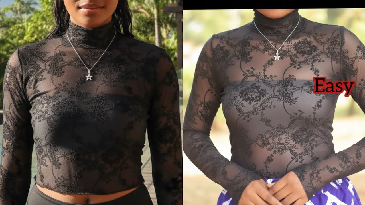 Как сшить сетчатый топ (облегающий топ с высоким воротником). #дляначинающих #легко