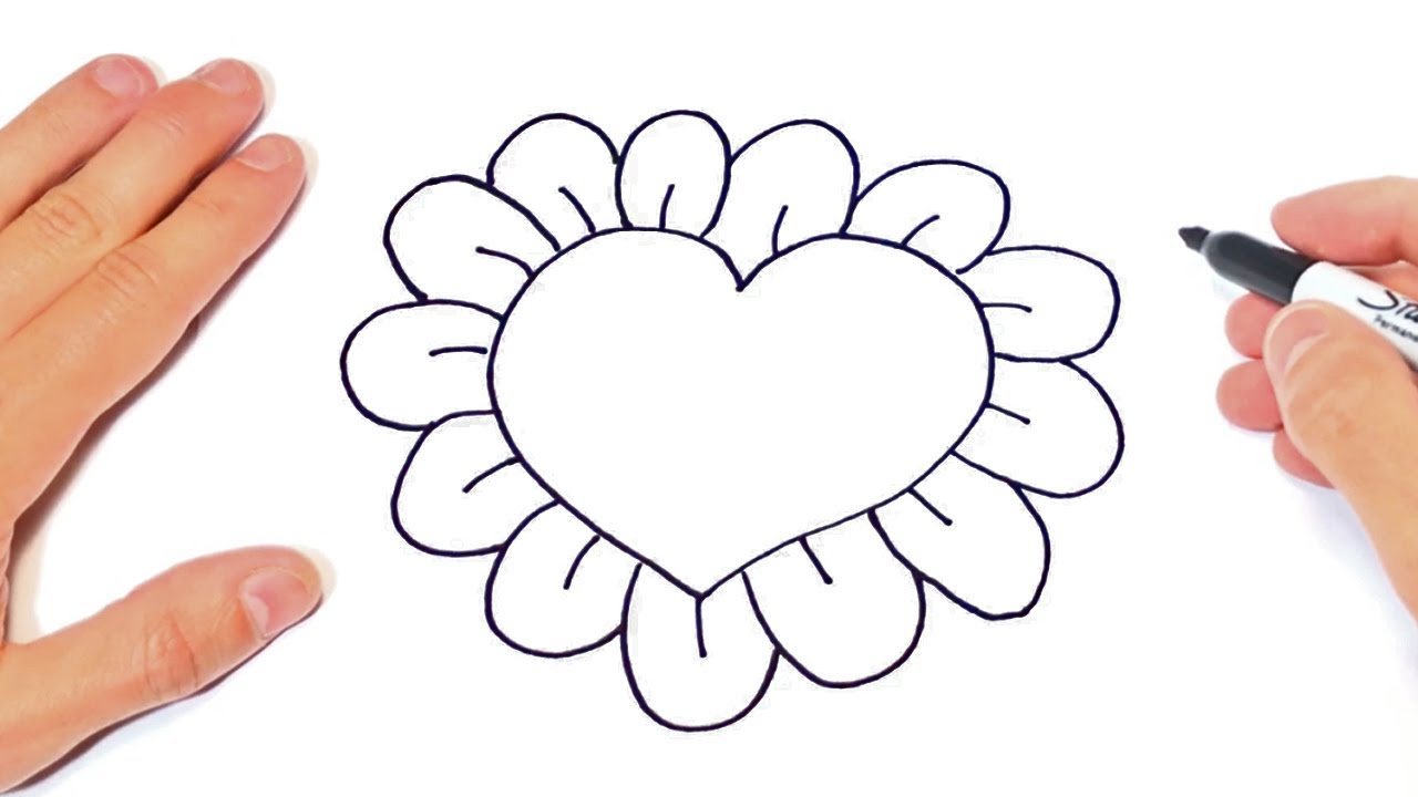How To Draw A Heart With Flowers Step By Step Love Drawings Youtube