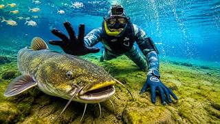I Caught Giant Catfish While Fishing UNDERWATER In Ultra Clear RIVER!! (HUGE FISH)