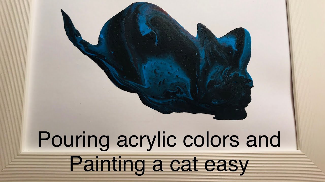 How to paint a cat easy ? Fluid painting. Pouring acrylic colors on