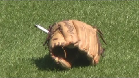 Fan Throws Glove on Field for Yankees to Sign at Dodger Stadium