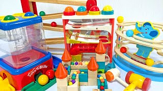 Marble Run Race ASMR☆ 5 colorful marble courses & big rolling balls