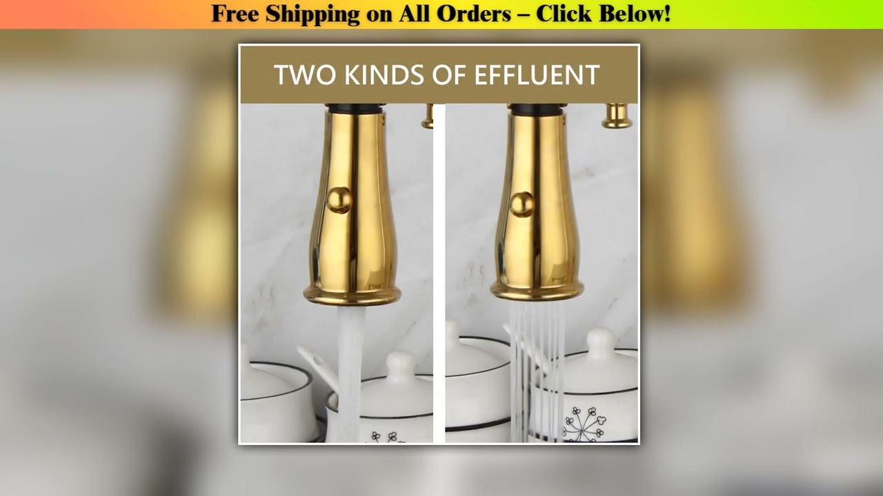 KEMAIDI Golden Spring Pull Down Kitchen Sink Faucet Hot & Cold Mixer Crane Tap with Dual Spout