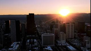 Aerial Timelapse of Denver Colorado at Sunset.