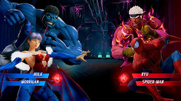 BLUE HULK & BLUE MORRIGAN VS RED RYU & SPIDER MAN - Marvel vs Capcom Infinite All Characters Unlock