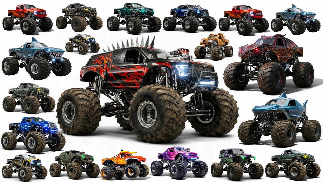 20 Monster Truck Names 🚛🔥 | Monster Trucks for Kids | Truck Names & Sounds | Kids learning video 