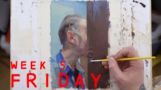 Friday, Week 5: Me/Door - "Look Away", Non Frontal Portrait, Oil on Paper (07/02/2020)