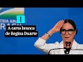 "Carta branca... Não vou esquecer, presidente", diz Regina Duarte em discurso de posse