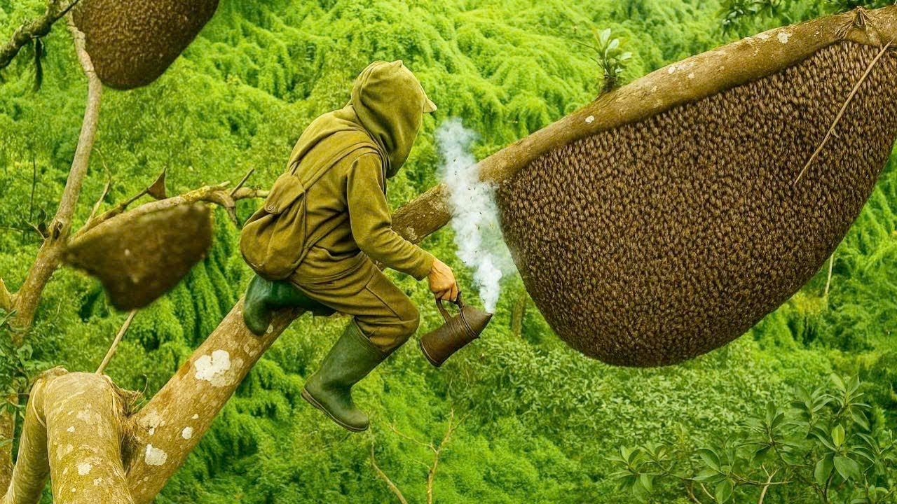 extreme wild honey hunt harvesting 2 honeycombs from a... Extreme Danger: Collecting Wild Honey from the Tallest Tree in the ...