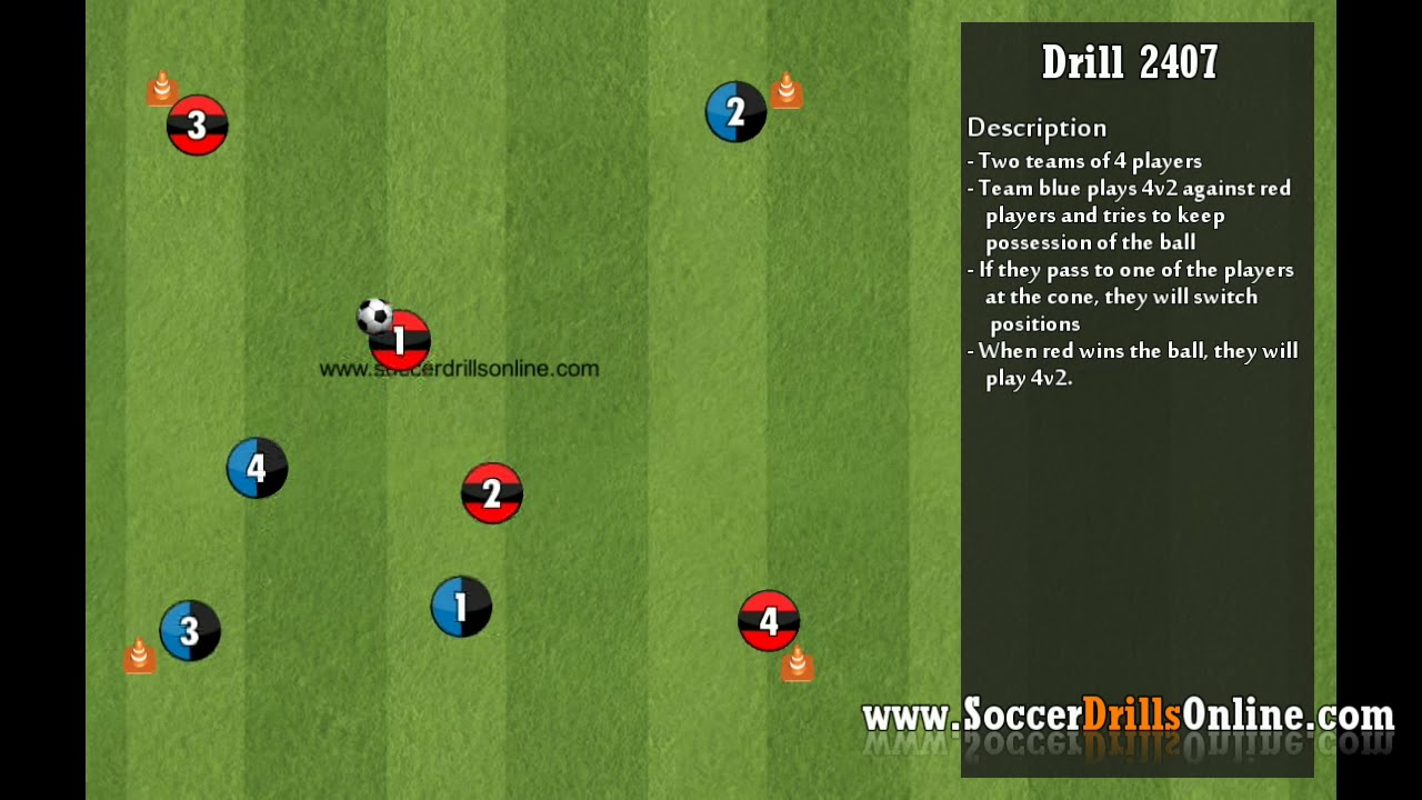 Rondo 4v2 with 8 players with transition Soccer Drill 2407 YouTube