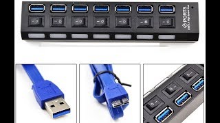 Unboxing 7port USB 2.0 3.0 HUB With Power On/Off Switch High Speed Adapter Cable