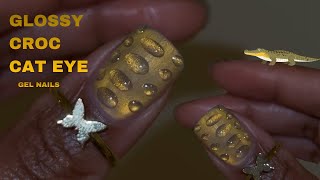 Glossy Croc Print Cat Eye Nail | Gel Nails