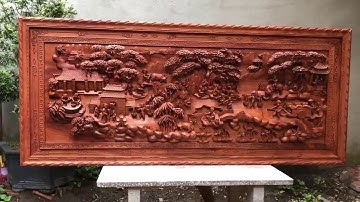 Tranh đồng quê gỗ hương đá đục nổi kênh bong. KT: 2m32x1mx10