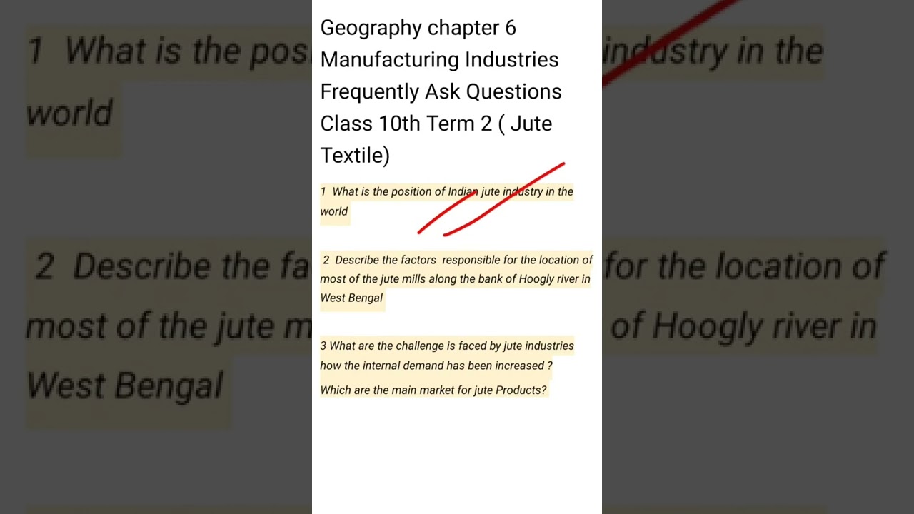 Frequently Ask Questions| Geography |chapter -6 |Class- 10th |Term -2 | Jute Industries|Part -4 |