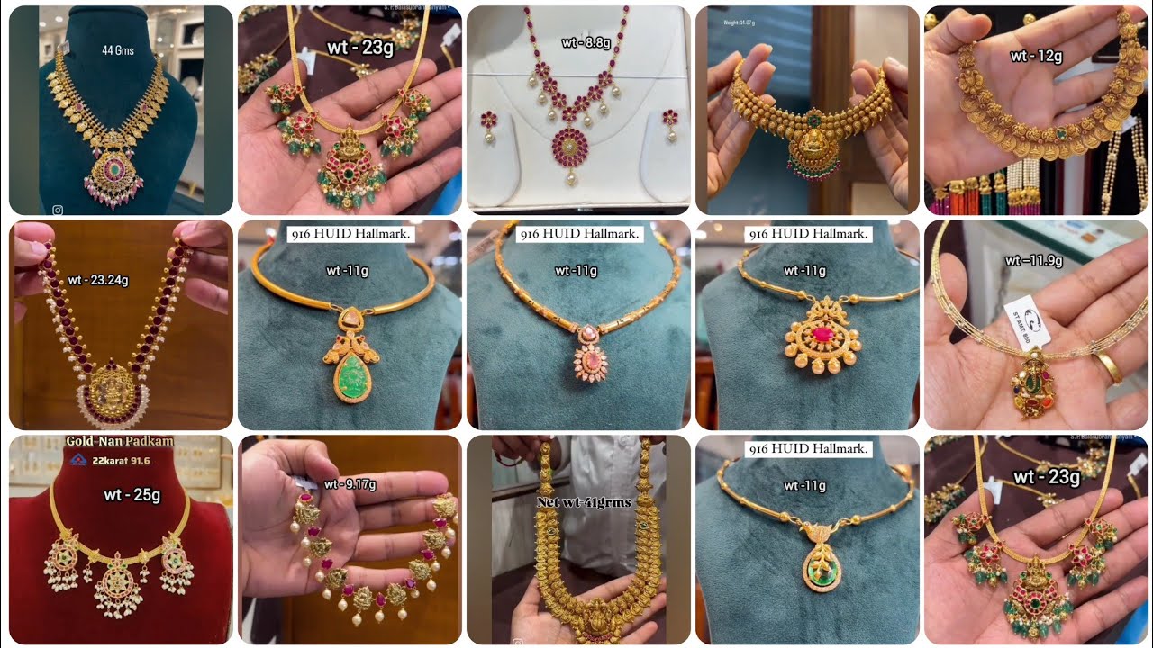 Latest 22k gold necklace designs with WEIGHT || Kante necklace || Lightweight necklace collection ||