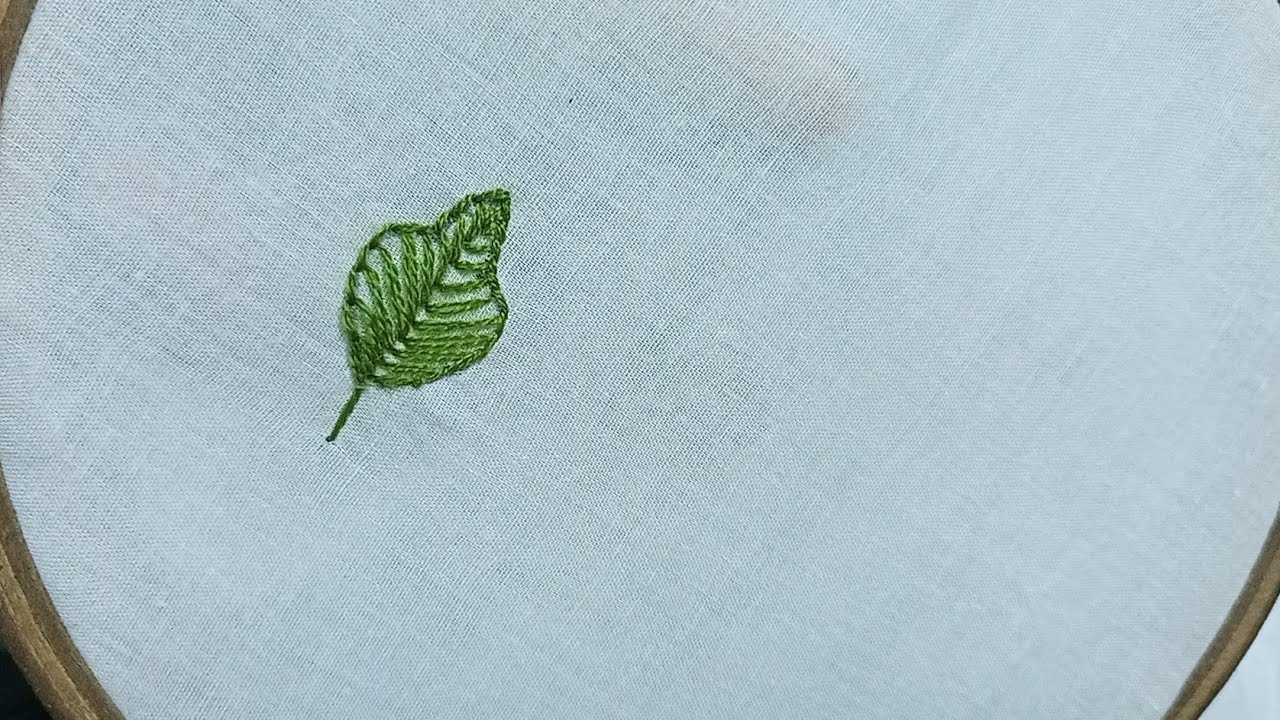 simple hand embroidery leaf stitch tutorial for beginners, easy leaf