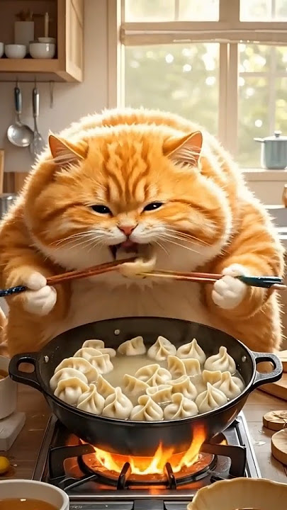 Oregon fat cat making dumplings  #aicat #ai #funnycats #pets #shorts #ytshorts