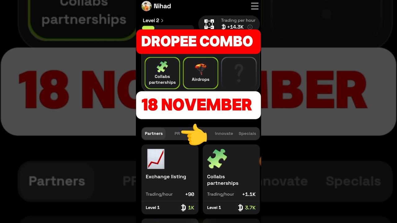 Dropee Daily Combo 18-19 November | New Daily Combo Card 18 November |Daily Combo Dropee