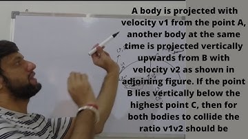 A body is projected with velocity v 1​  from the point A, another body at the same time is projected