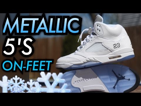jordan 5 white metallic on feet